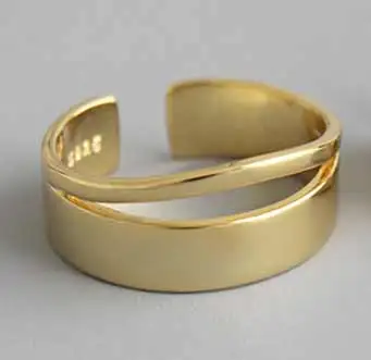 Женский в Корейском стиле кольцо из серебра S925 пробы, минималистичное гладкое Двухслойное женское кольцо, открытое серебряное обручальное кольцо - Цвет основного камня: Gold