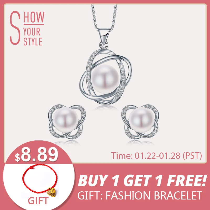 Dainashi 2018 špičkové kvality Trendy Cross 925 Sterling Silver Sady šperků Přívěsek náhrdelník a náušnice Pearl Pendant náušnice