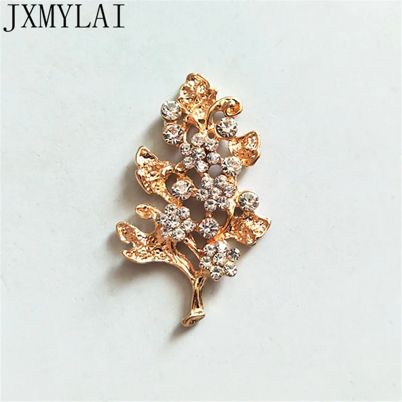 10 PCS 2.5cm*4.3cm Fashion Metal Alloy KC Gold Crystal Rhinestone Leaf Branch Connectors Charm DIY Jewelry Accessories | Украшения и