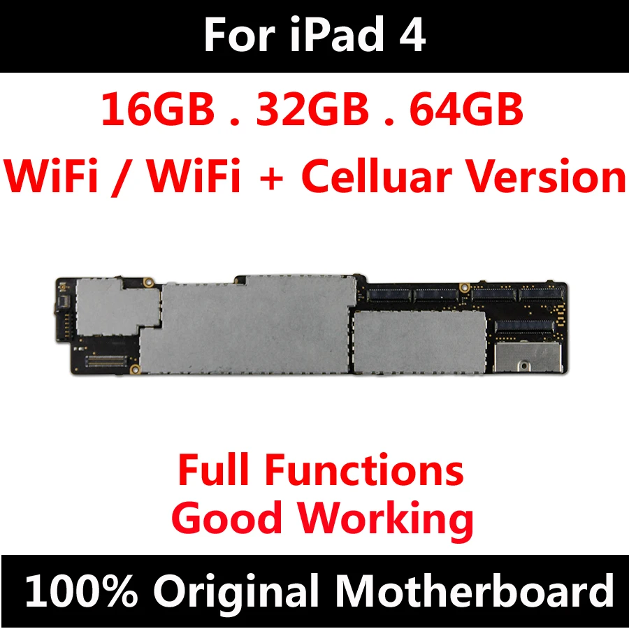 

For iPad 4 WiFi + Celluar 3G Version 16GB 32GB 64GB Original Motherboard Unlock With Full Chips IOS Logic Board Free Shipping
