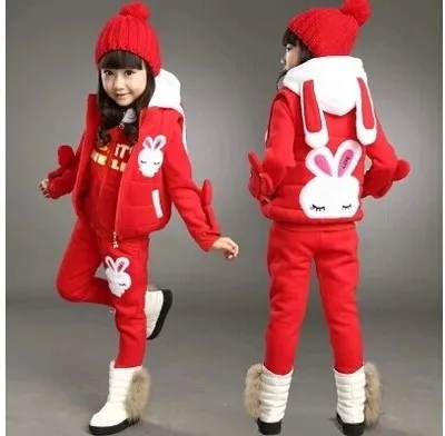 

2019 Fall Winter Girls Cartoon Rabbit Clothing 3 Pcs Set Kids Velvet Thick Clothes Children Vest Coat + Sweatshirt + Pants A94