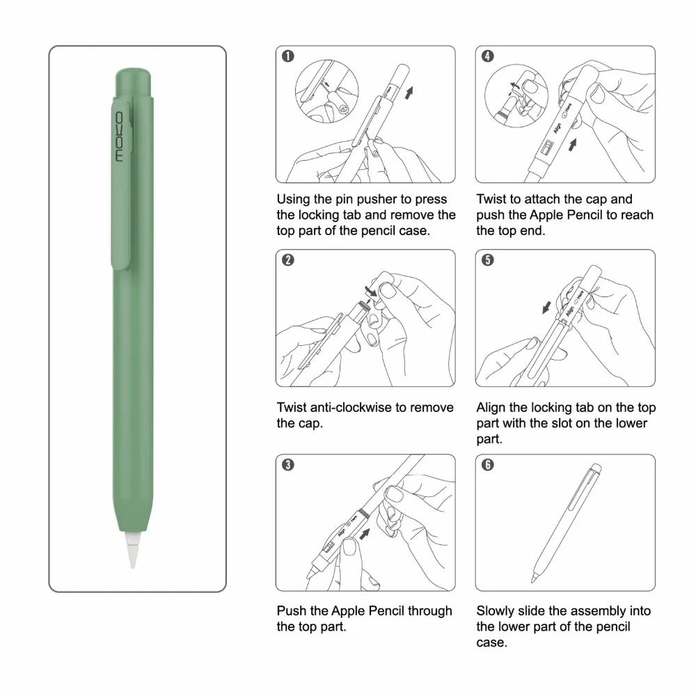 Защитный чехол Moko для Apple Pencil, чехол-держатель со встроенным зажимом, выдвижная защита наконечника, пружинная кнопка, фиксирующая крышка