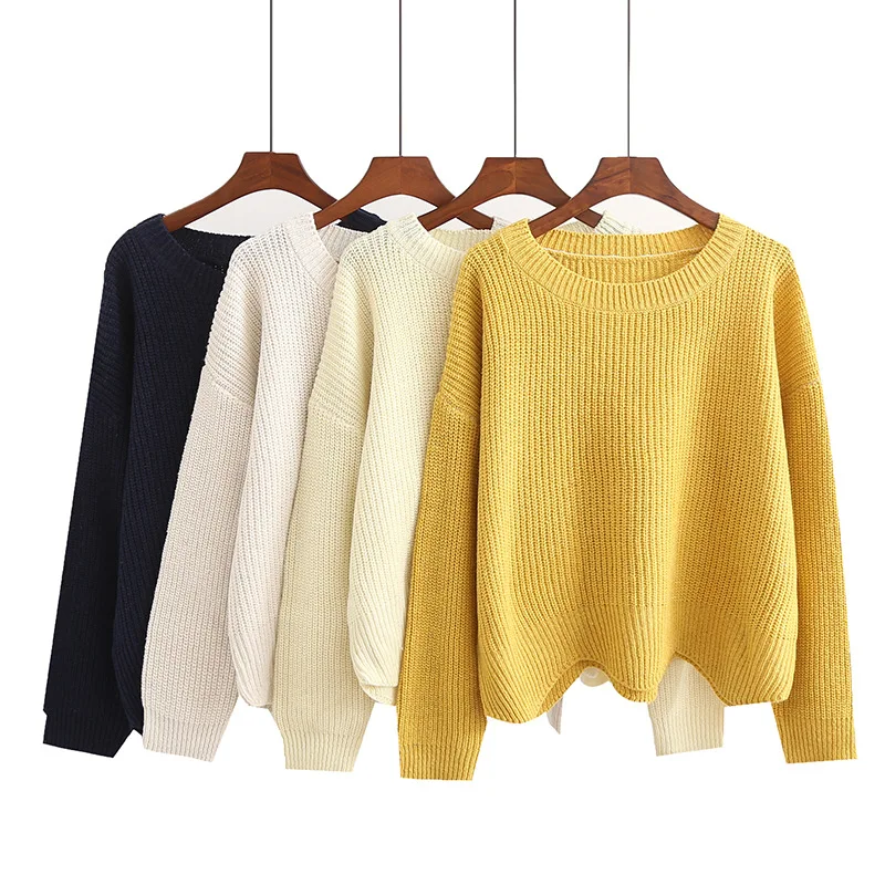 Yan Qing Huan 2018 New Spring Fashion Irregular Loose Pullover Sweater Casual Long Sleeve Short Paragraph Wild Korean | Женская одежда
