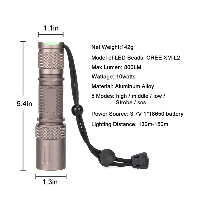 PANYUE Винтаж фонарик XM-L2 светодио дный 800 люмен 18650 Перезаряжаемые фонарик Torch light водостойкой Flash свет факела