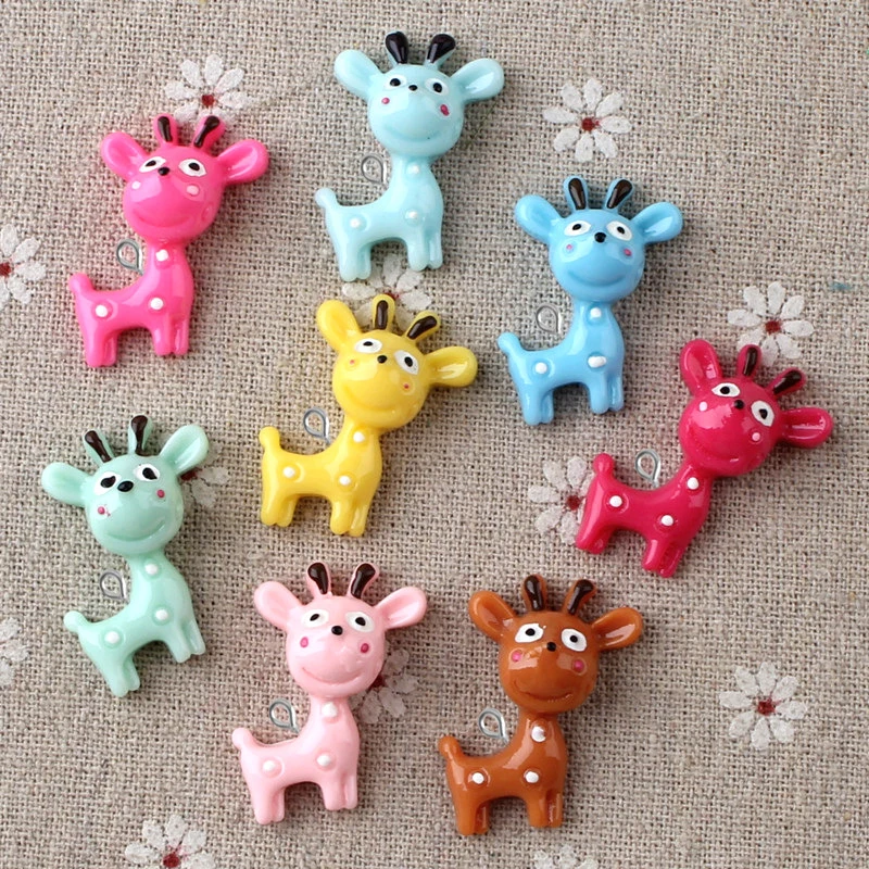 

10pcs 31*26mm Mix Fashion Resin animal deer charms kawaii flatback cabochon sticker for diy jewelry making findings components