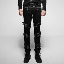 Дьявол Мода Панк толстые диагонали мужские брюки средняя талия черные свободные повседневные брюки рок пряжки прилива красивые мужские брюки