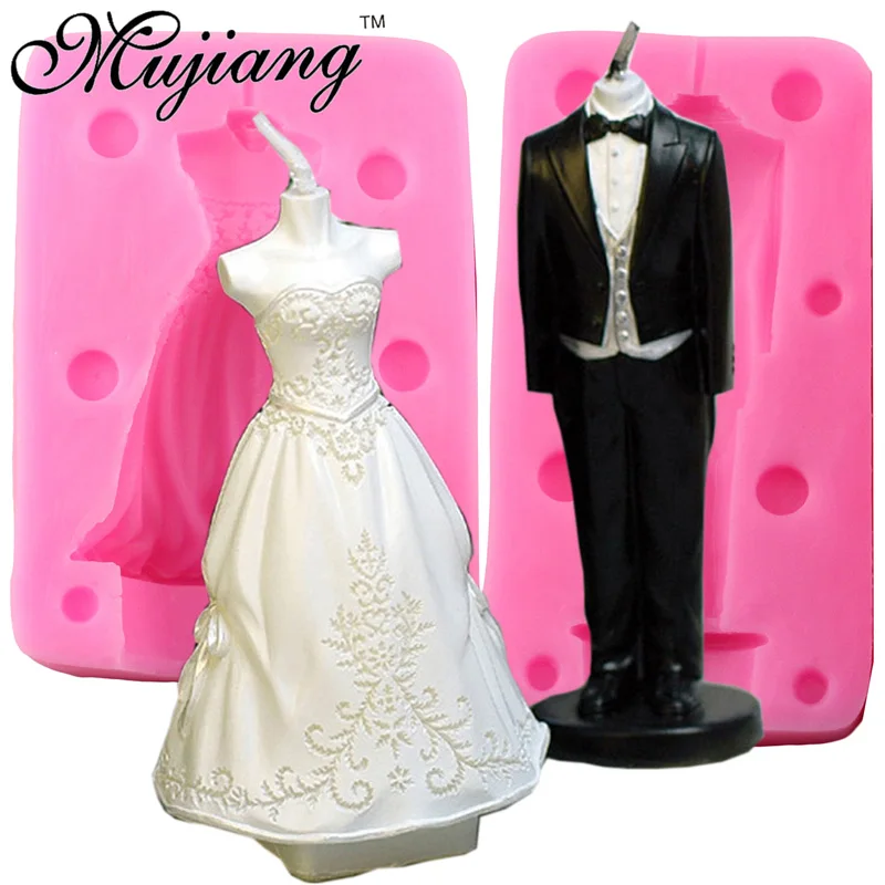 Mujiang 4 шт. свадебное платье жениха силиконовая свеча форма для мыла. Глины инструменты для украшения тортов из мастики сахарные конфеты шоколадные формы - Цвет: B