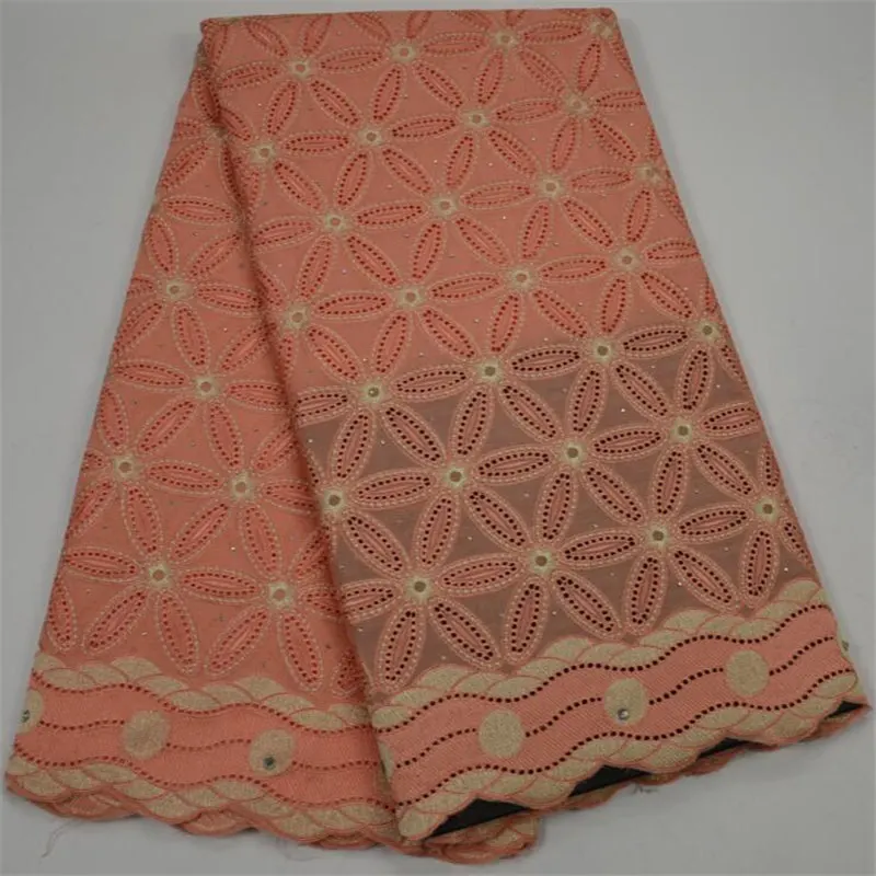 

2018 Nigerian Lace fabrics Peach Newest Beautiful Design High Quality African Swiss Voile Lace in Switzerland For Wedding