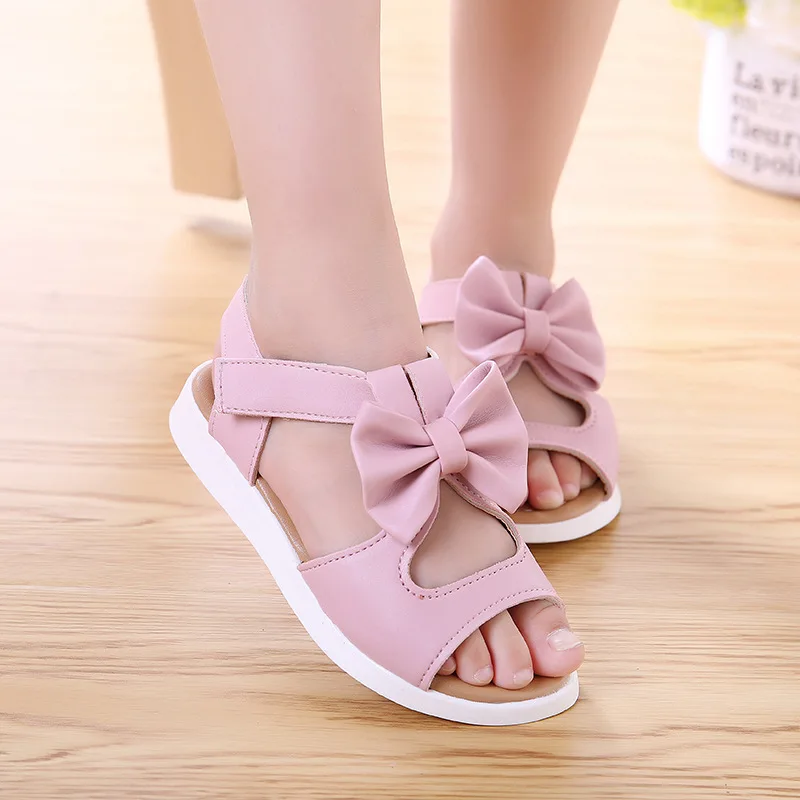 С бантом для девочек принцесса обувь сад обувь PU детские милые размывание пляжные сандалии EVA детская - Цвет: Розовый
