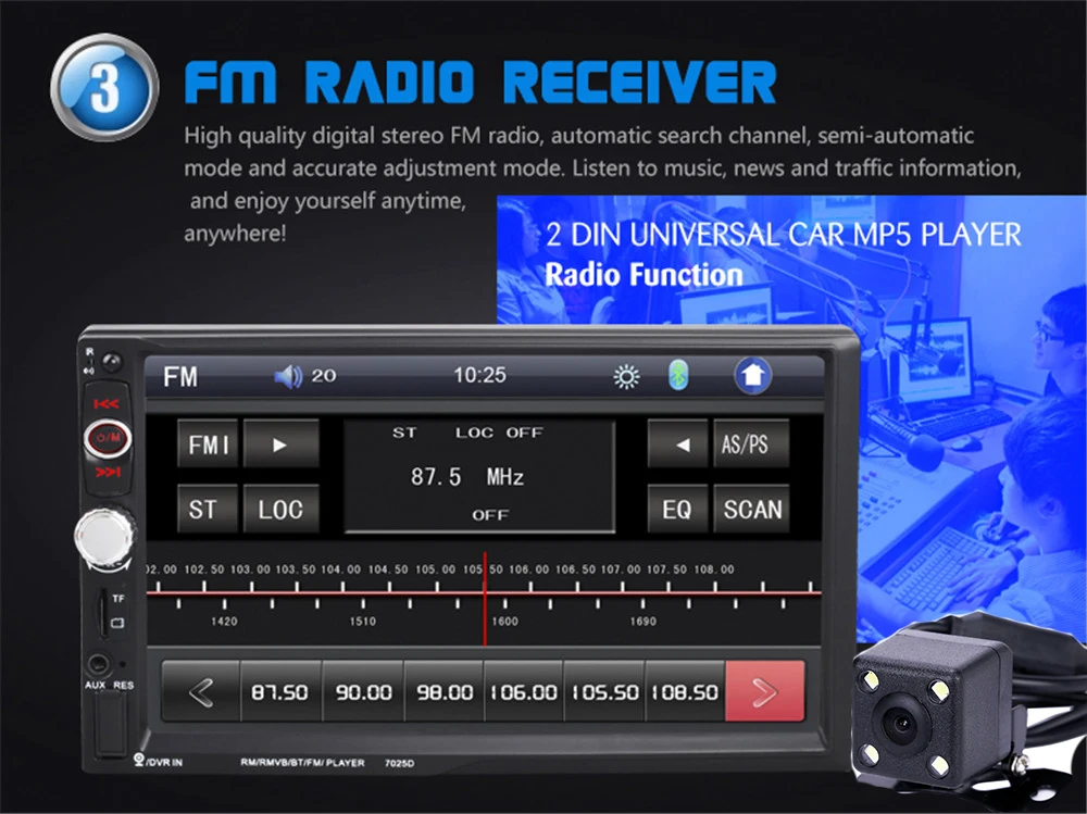 Автомагнитола 2 Din с сенсорным экраном 7 дюймов MP5 плеер MirrorLink Bluetooth USB/TF/AUX/FM камерой
