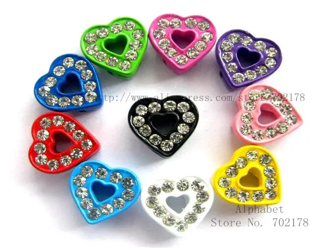 

Rhinestone colorful heart 5pcs 8mm slide charms wholesale DIY charms Internal Dia.8mm fit 8mm band pet collar bracelet keychains