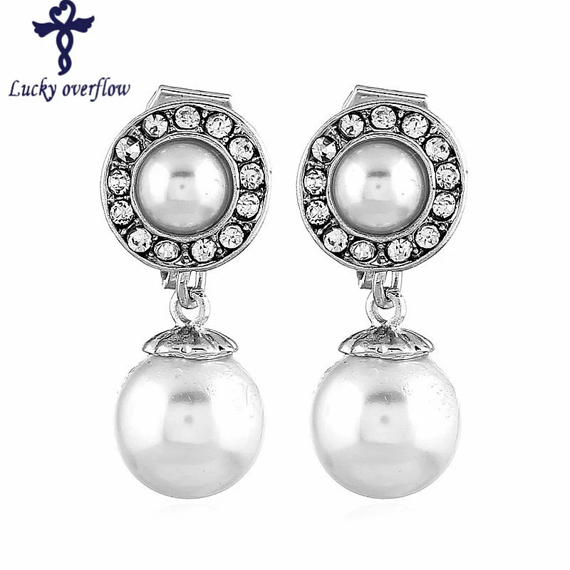 

2018 New Trendy Cubic Zirconia Clip Earrings Without Piercing No Hole Pearl Earrings For Women Clip On Earrings Valentine Gift