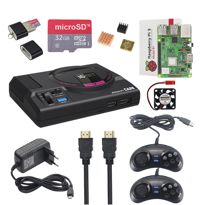 Retroflag Raspberry Pi 3 Model B+ Plus Kit + 32GB SD Card + Power Adapter + Fan + Heatsinks + HDMI