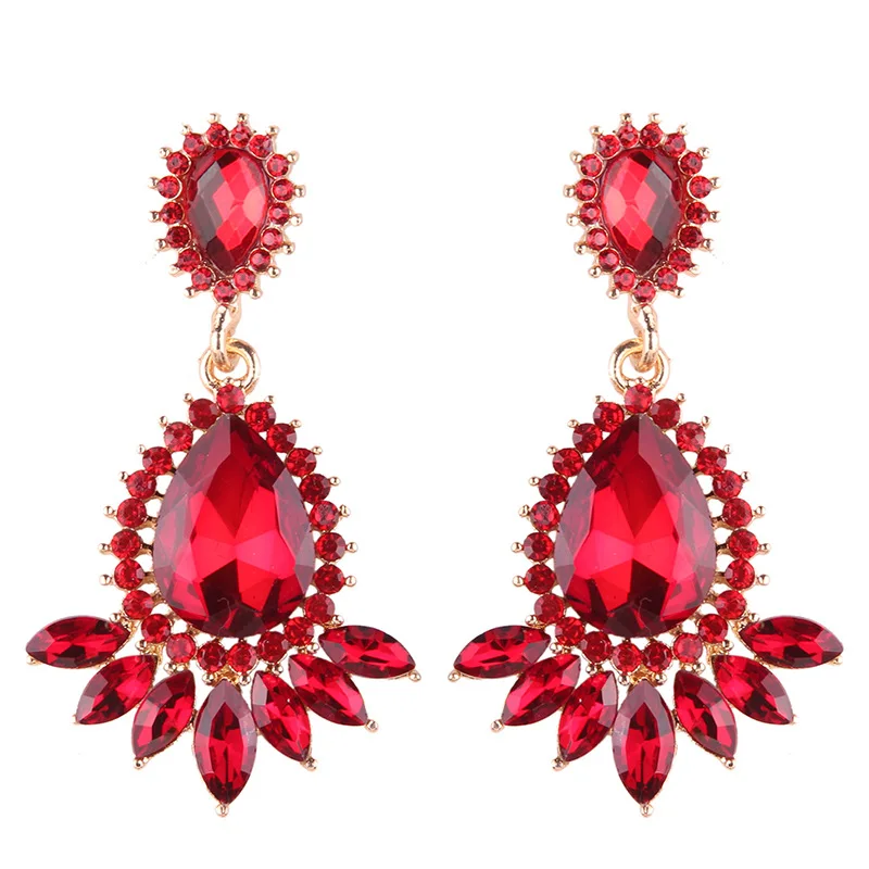 K'S Gadgets Luxury Big Crystal Red Earrings For Women Extra Long