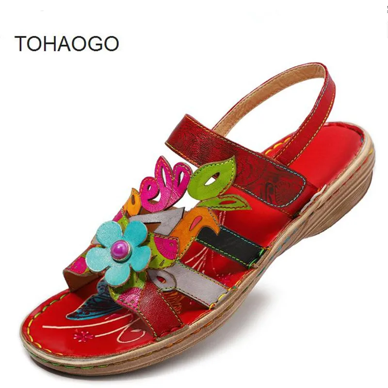

Summer bohemian handmade soft bottom comfortable flat sandals Female Leather large size casual shoes Women's shoes