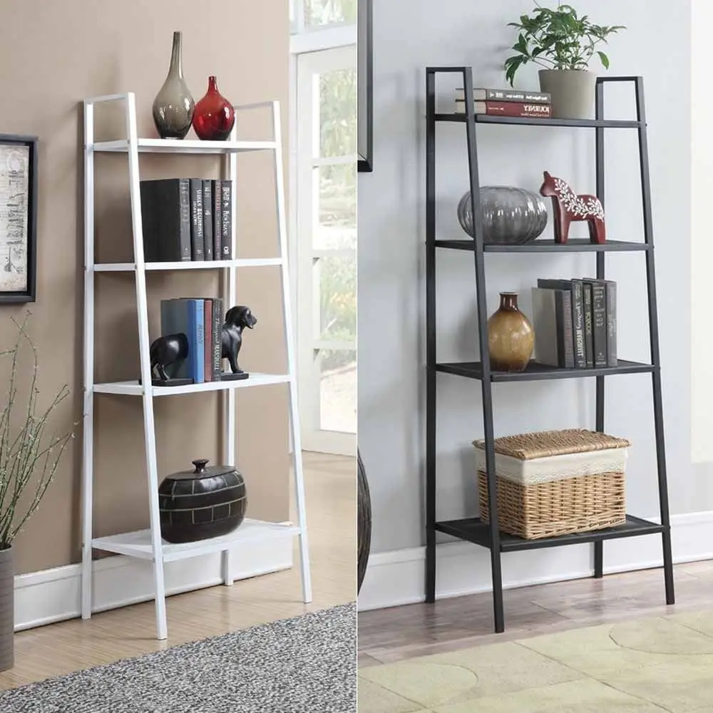 

4-Tier Durable Bookcase Bookshelf Leaning Wall Shelf Shelving Ladder Storage Only Ship to US