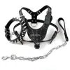 Cool Spiked Studded Leather Dog Harness Rivets Collar and Leash Set For Medium Large Dogs Pitbull Bulldog Bull Terrier  26