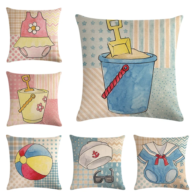 

45*45cm Baby Toy Pattern Cotton Linen Throw Pillow Cushion Cover Home Decoration Sofa Bed Decor Decorative Pillowcase