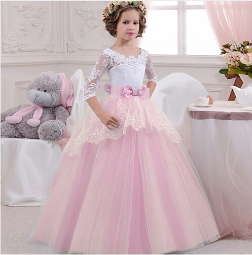 Формальные Детские платья для девочек; свадебное Тюлевое фиолетовое длинное платье для девочек; элегантное платье для свадебной церемонии, рождественской вечеринки для подростков