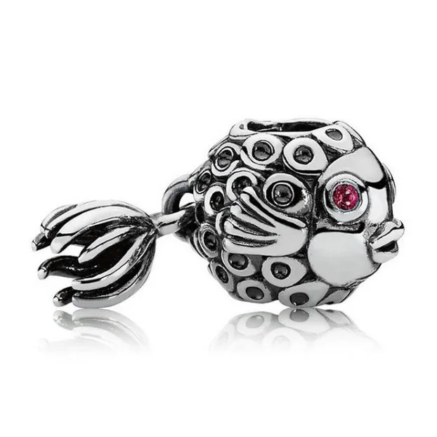 

Authentic 925 Sterling Silver Bead Charm Vintage Angel Fish With Crystal Beads Fit Pandora Bracelet Bangle DIY Jewelry
