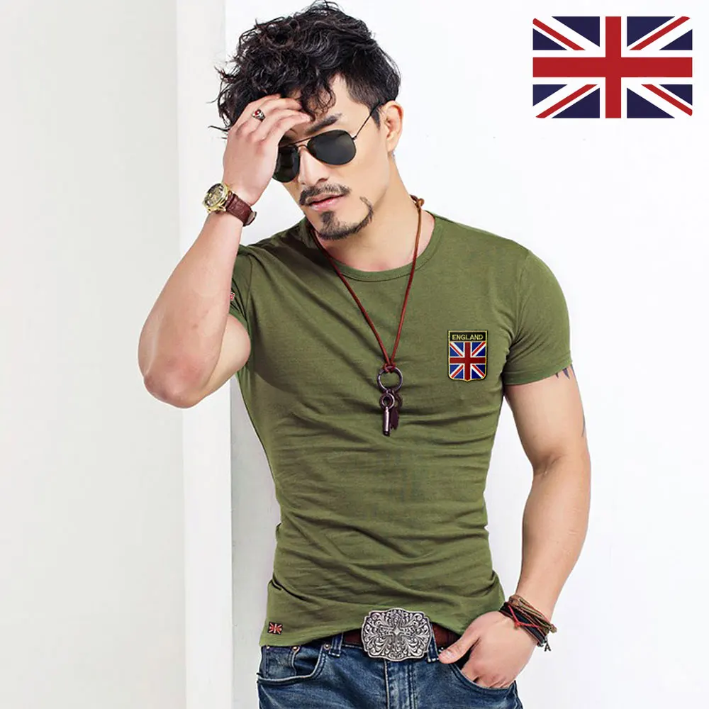Вышитый Флаг футболки Мужская Дизайнерская одежда винтажные военные футболки с круглым вырезом облегающие топы для фитнеса модные британские футболки