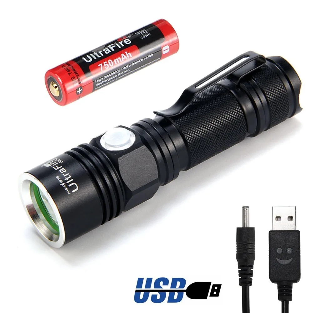 UltraFire USB Rechargeable Flashlight LED Handheld 300LM 3 Mode Mini