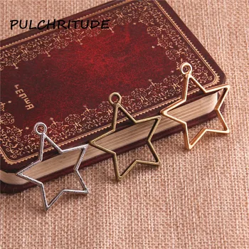 

PULCHRITUDE 15pcs/lot Metal Zinc Three Colors Trendy Hollow rhombus Charm Glue Pendant Tray Bezel Diy Jewelry Making c2130