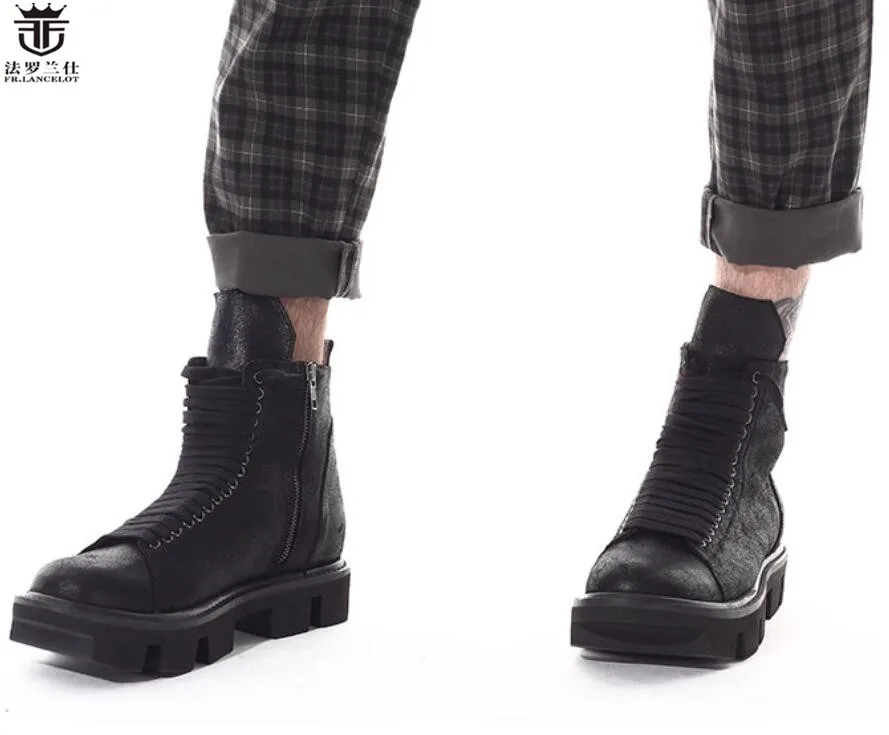 FR. LANCELOT/ Модные мужские черные кожаные ботинки; классные ботинки «Челси» высокого качества; мужские ботинки на толстом каблуке с конским мехом; Мужская зимняя обувь