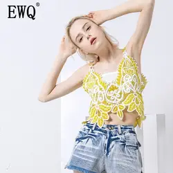 [EWQ] Новая Летняя мода 2019, кружевное комбинированное платье без рукавов с v-образным вырезом, Сексуальная Вышивка, белый жилет для женщин S765
