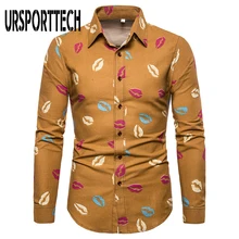 Мужская рубашка брендовая рубашка с длинными рукавами сексуальные красные губы Принт рубашки Повседневная хлопковая Camisa Masculina Slim Fit Мужская одежда