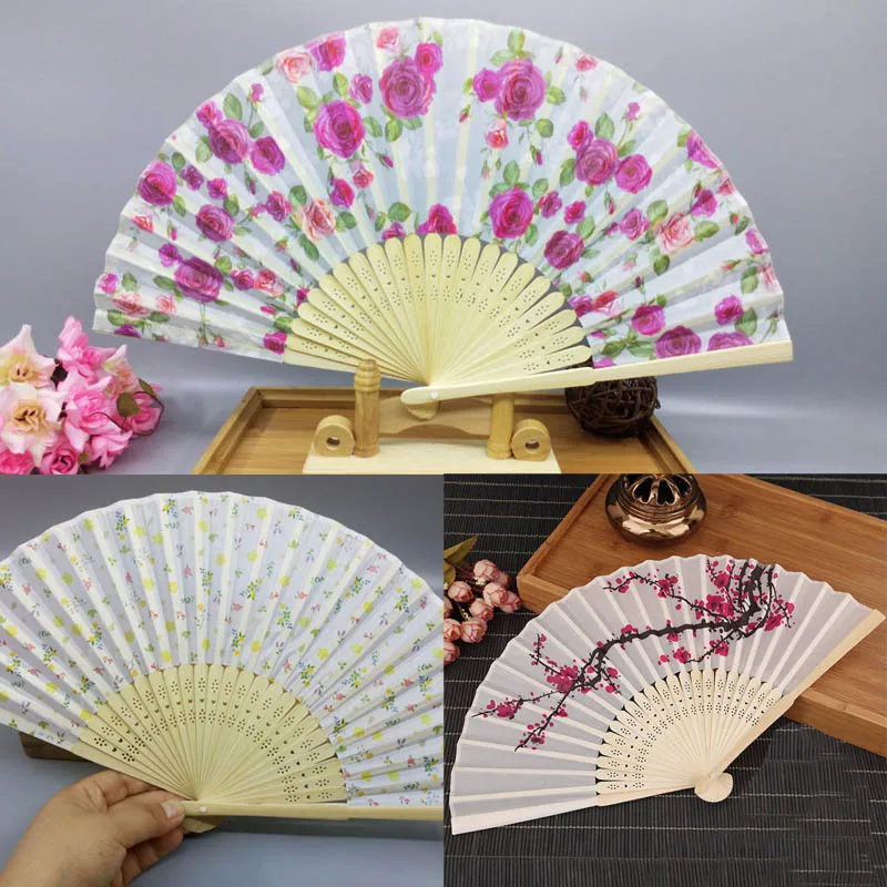 

Dancing Fan Delicate Elegant White Polyester Fans Bamboo Folding Hand Fan Women Girl Summer Supplies Wedding Christmas Party