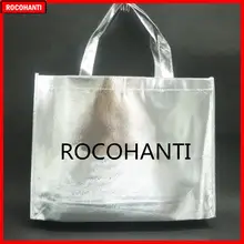 100X индивидуальный логотип напечатанный Серебряный металлик голограмма хозяйственная Нетканая сумка с ручкой длины руки принимаем заказ на заказ