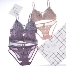 Сексуальный кружевной бюстгальтер, наборы, женское Бесшовное ночное белье, вышивка, без косточек, беспроводное дышащее нижнее белье, глубокий v-образный вырез, комплект нижнего белья для девочек