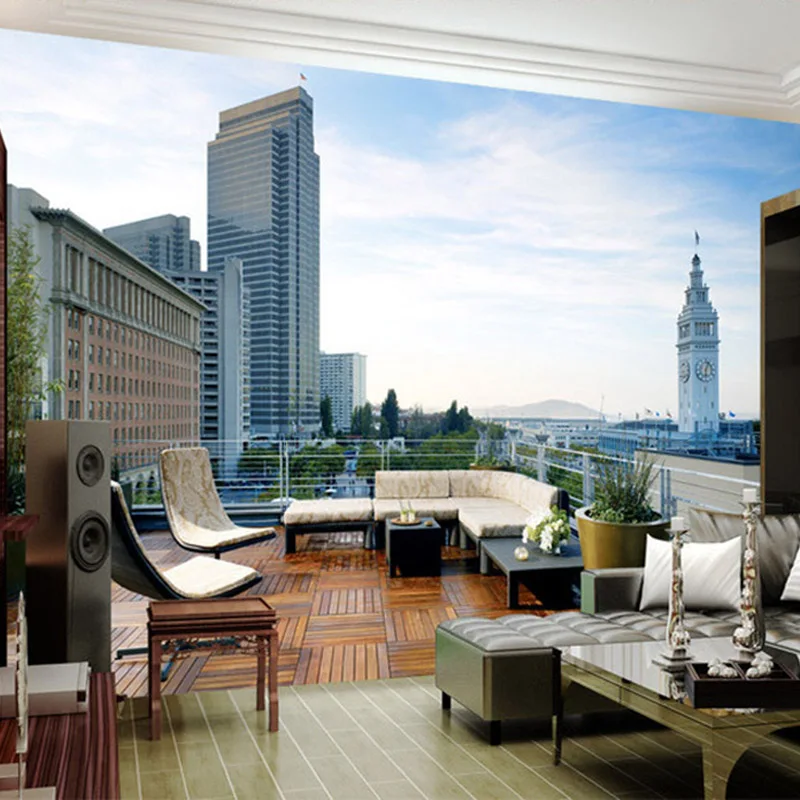 

Custom Photo Mural Wallpaper 3D Space Expansion City Balcony Landscape Wall Painting Background Wall Decorations Living Room