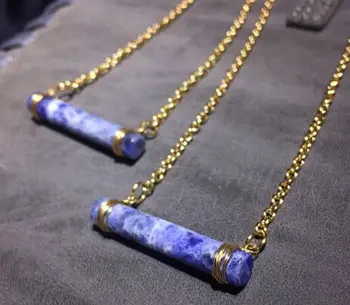 

Regalrock Bohemian Minimalist Blue Vein Natural Stone Bar Choker Pendant Necklace