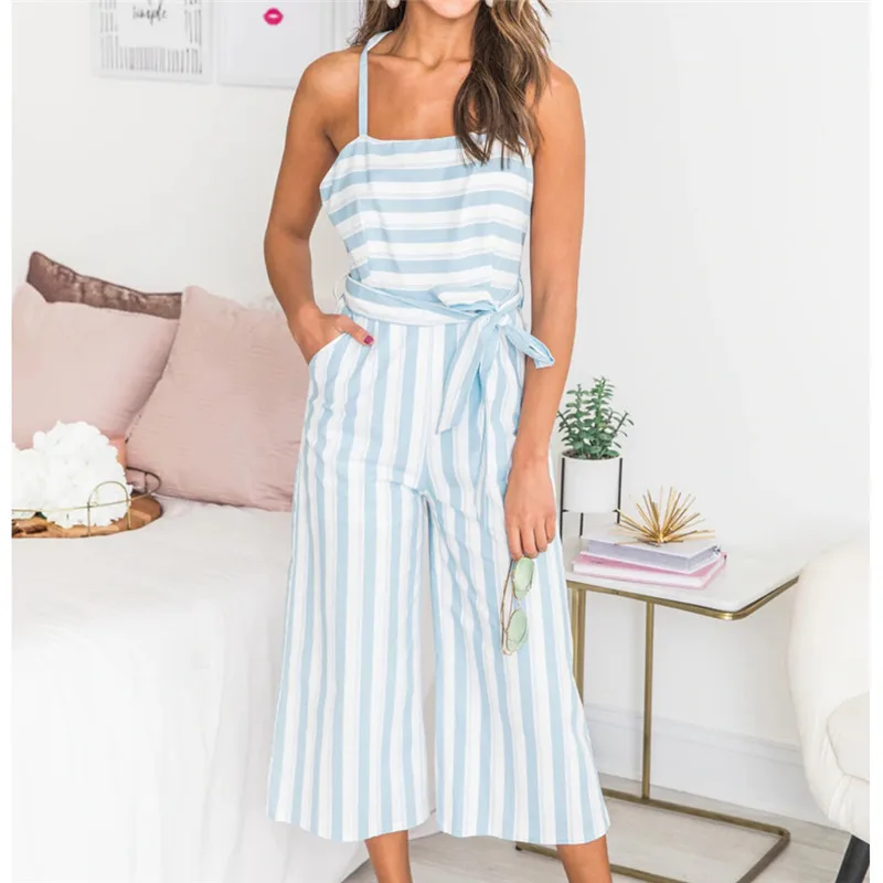 

DORVIVON salopette femme 2019 summer stripe jumpsuits women sexy strap body femme bandage beach ladies overalls rompers feminino