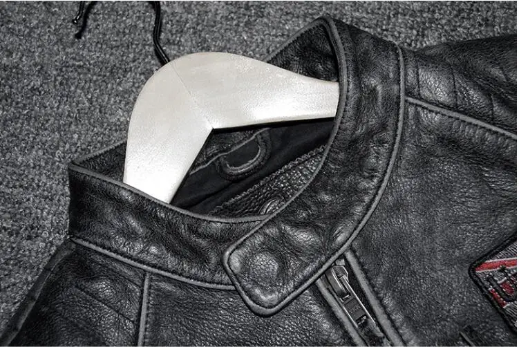 Ретро винтажная Черная Мужская мотоциклетная куртка из натуральной кожи однобортный Размер 4XL настоящая Толстая куртка из бычьей кожи