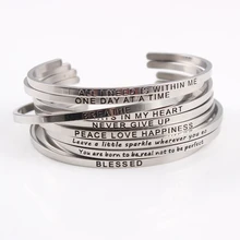Горячие 316L нержавеющая сталь браслет выгравированы положительные вдохновляющие Отправить предложение манжеты браслет с мантрой для женщин
