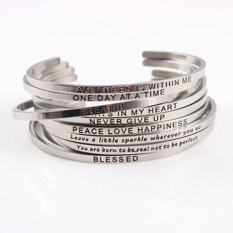 2017 Hot 316L Stainless Steel Bracelet Engraved Positive Inspirational