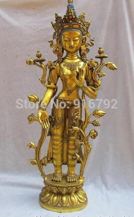 

Free Shipping 29"Tibet Temple Bronze Gild Lotus White TaRa Kwan-Yin Buddha Bodhisattva Statue