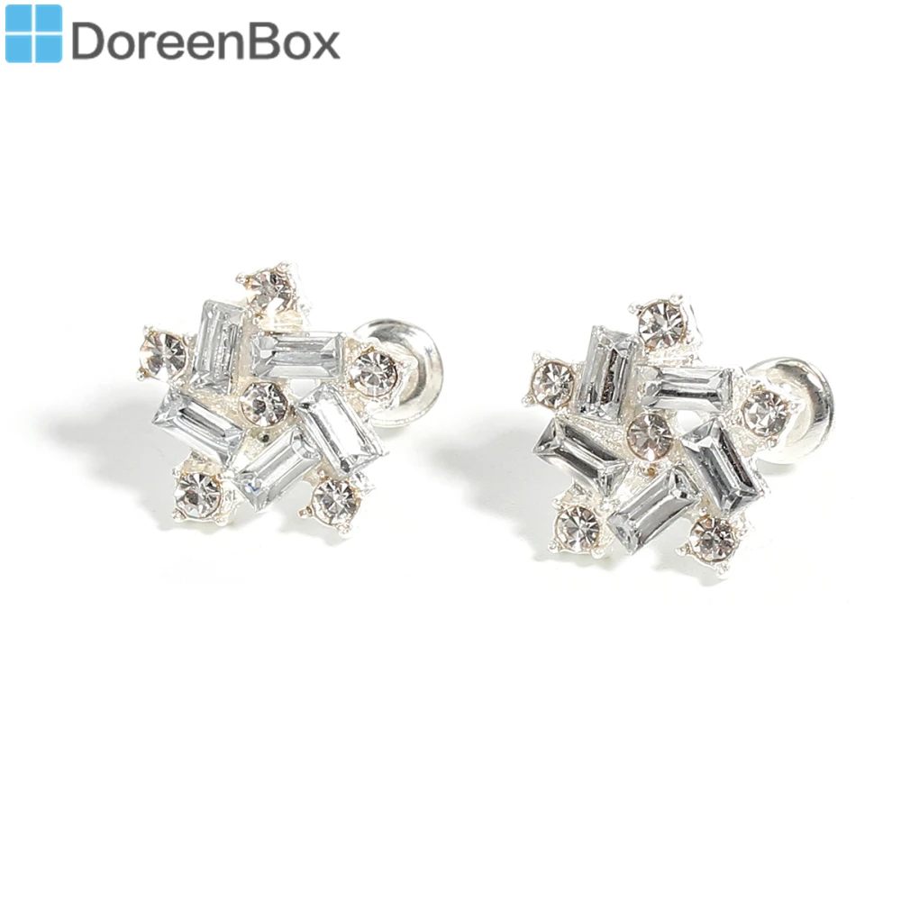 

Doreen Box New Zinc Ear Post Stud Earrings Women Fashion Christmas Snowflake Clear Rhinestone 13mm( 4/8") x 13mm( 4/8"), 1 Pair