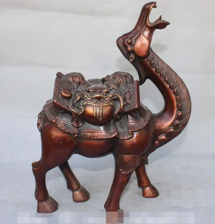 

S1684 12" Folk Chinese Bronze Copper Foo Fu Dog Lion Head Statue Animal Camel Llama discount 30% (C0324)