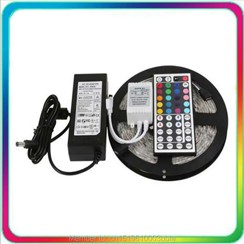 #cheap 5 Rolls Warranty 2 Years 44Key Remote 12V Transformer 5M 300LEDs 5050 60LEDs m IP65 Flexible LED Strip RGB Waterproof