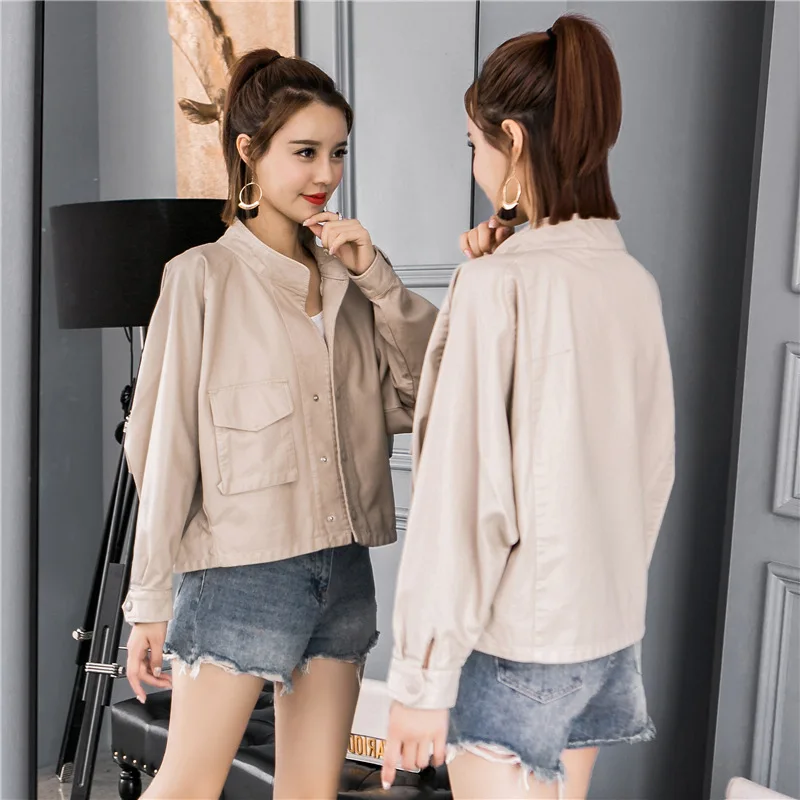 

Women's Leather Jacket 2019 New Fashion Casual Solid Short Faux Leather Jackets Female Big Pockets Pu Leather Coat S M L