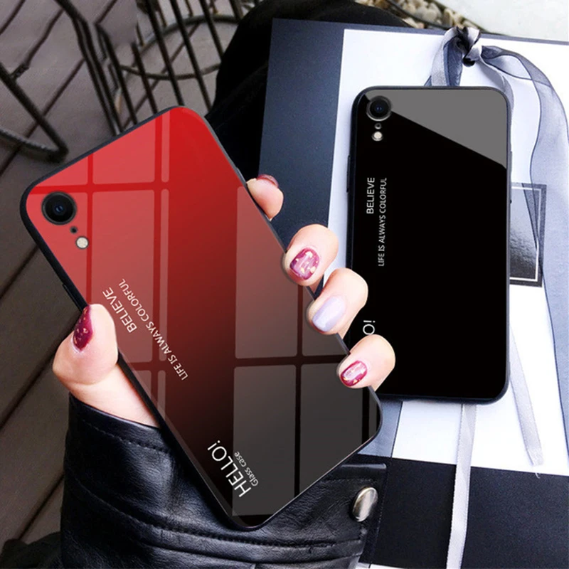 MAKAVO чехол из закаленного стекла для iPhone XS роскошный градиентный мягкая рамка