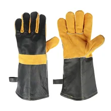 Домашний барбекю печь микроволновая печь Высокая температура огнестойкие огнезащитные Прихватки для мангала из коровьей кожи 36 см беспла