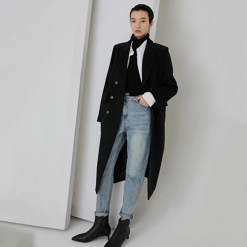 eam Boutonnage Femmes Manteau Nouveau Black Noir Longues Lâche Long De Double Mode À Manches Printemps Ji864 Marée Laine 2019 Revers Bref rrZ71Aq