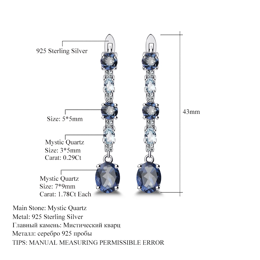 Жемчужные балетные 925 пробы серебряные ювелирные изделия 5.56Ct натуральный иолит голубой мистик кварц Небесно голубой топаз клипсы для женщин