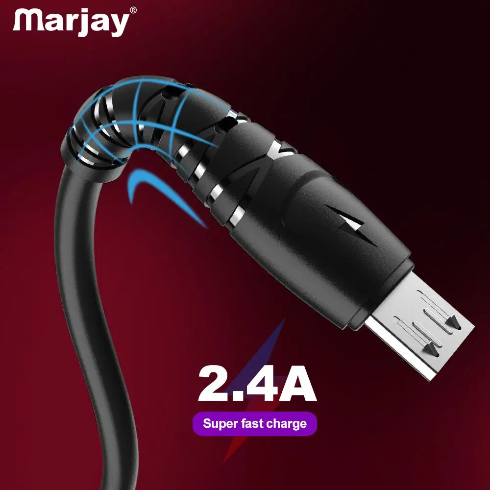 Marjay 2.4A المصغّر USB كابل 1 M 2 M 3 M سريع تهمة USB كابل بيانات لسامسونج Xiaomi هواوي شاحن هاتف محمول يعمل بنظام تشغيل أندرويد USB كابل شحن