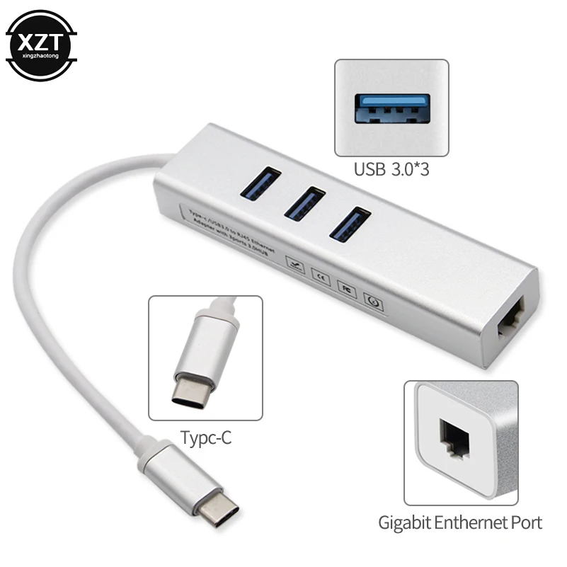 

USB C Ethernet Gigabit Network Card Adapter USB 3.0 Hub to Ethernet RJ45 Lan Adapter Internet for Macbook Pro Air Type C